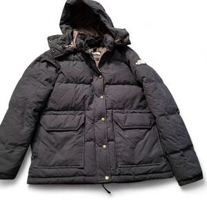 Women’s The North Face Navy Puffer Down Jacket 550 Full-Zip Buttons Hood Size S